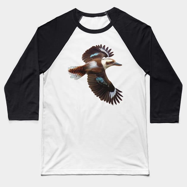 Flying Kookaburra, an Australian icon. Flashing it’s blue plumage, realistically illustrated. Baseball T-Shirt by PlumpPlumStudio